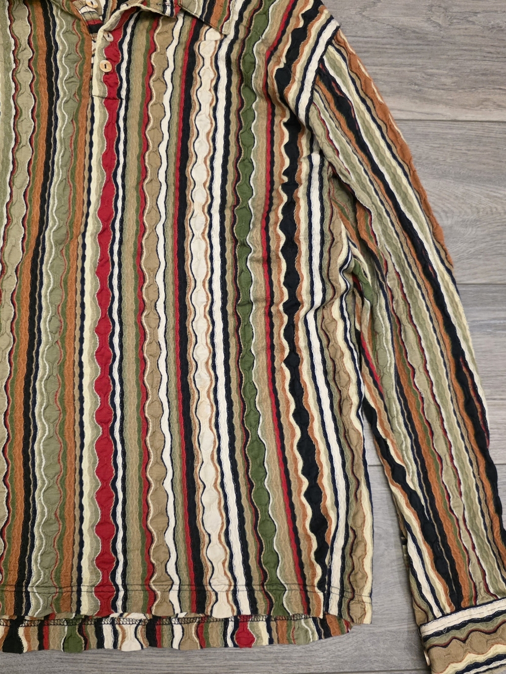 COOGI Multicolor Striped Long Sleeve Button-Down Shirt - Red, Green, Black, Tan - Picture 7 of 11